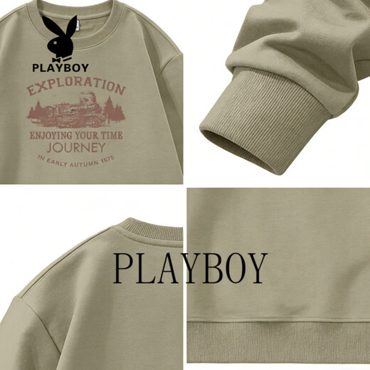 Playboy round neck sweatshirt men's loose large size 2026 spring and autumn new bottoming shirt men's long-sleeved T-shirt top dark gray S 95-120Jin Jin equals 0.5 kg