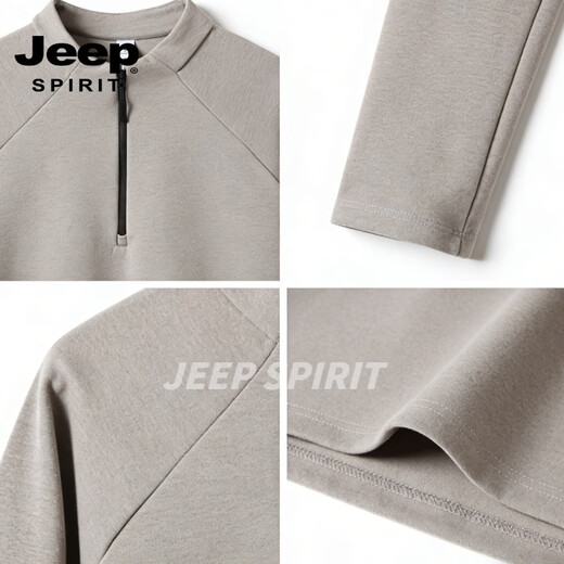 JEEP SPIRIT half-zip stand-up collar sweatshirt men's solid color simple casual sports long-sleeved top bottoming shirt spring and autumn new gray S