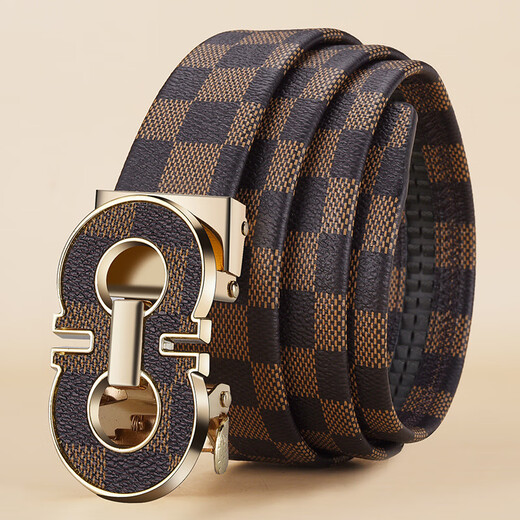 
KRCK2024 new Valentine's Day Men's Leather Belt Casual Belt Youth Valentine's Day Suit Trousers Belt Gray Plaid Silver Buckle L 120cm
