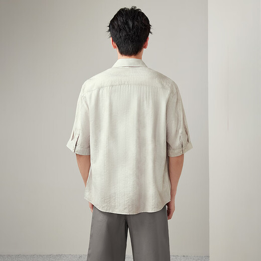 Heilan House (HLA) mid-sleeve shirt for men summer 26 new square collar loose crisp stylish shirt for men HNEBD2F003A Khaki stripes 03 38 165/84A Recommended 117~126Jin Jin is equal to 0.5 kg