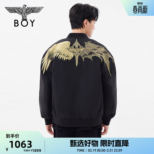 BOY LONDON Spring Unisex Jacket Black Gold Wings Embroidered Trendy Brand Warm Cotton Jacket N29009 Black XS