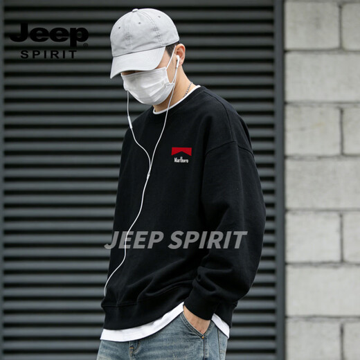 JEEP SPIRIT Sudadera de cuello redondo engrosada de terciopelo pesado americano para hombre, camisa informal holgada de primavera 2026, gris S