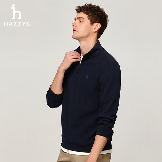 HAZZYS men's top half-front stand-up collar pullover sweatshirt ABTZE0BDF33 dark navy DN 170/92A46