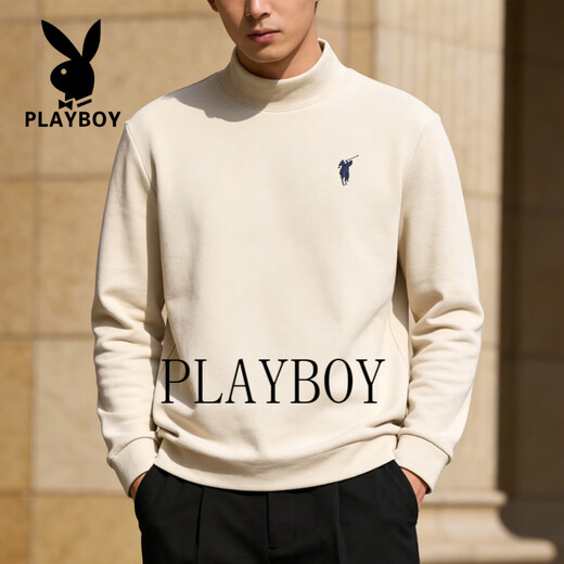 Playboy (PLAYBOY) American turtleneck half-zip sweatshirt for men 2026 spring velvet warm loose large size casual bottoming shirt orange red M 80-100Jin Jin equals 0.5 kg