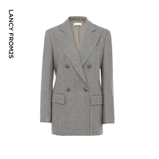 Langzi 25 wool retro shoulder pads, temperament gray suit jacket, high-end professional formal wear, versatile suit winter, light gray L