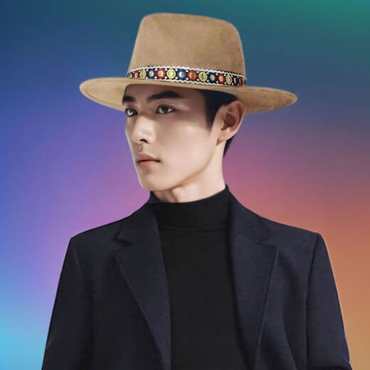 Hengyuanxiang woolen top hat for men and women, new European and American fashion flat top hat, British style dance temperament, casual jazz hat, woolen ethnic style ball sapphire blue, hat circumference 54-58CM