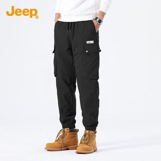 吉普（JEEP）休闲裤男简约工装风百搭青年潮流宽松束脚裤子男1105 黑色 L 