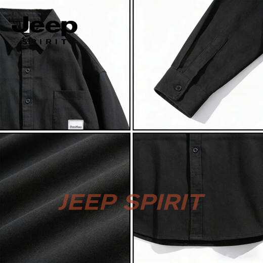 JEEP SPIRIT work shirt style jacket men's 2026 spring loose casual long-sleeved shirt men's tops black M 90-110Jin Jin equals 0.5 kg