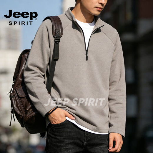 JEEP SPIRIT half-zip stand-up collar sweatshirt men's solid color simple casual sports long-sleeved top bottoming shirt spring and autumn new gray S