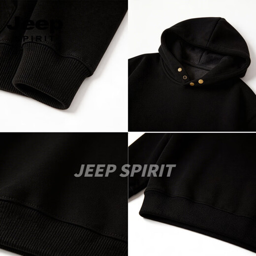 JEEP SPIRIT American hooded sweatshirt for men plus velvet to keep warm 2026 winter loose casual versatile couple tops jacket black S