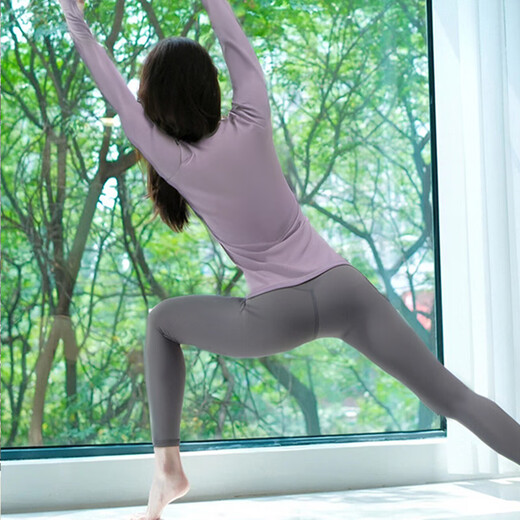 Shuangxiu Pilates training clothes, beautiful nude feeling, professional sports fitness long-sleeved suit, slimming large size yoga clothes top for women, Moon Rock Purple Top M (100-110)