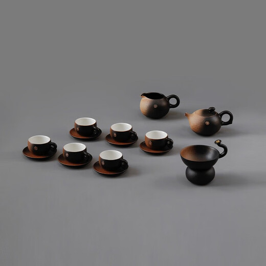 Wanqiantang (Edenus) high-end tea set set, home living room teapot, tea cup, tea set, tea set, full set of housewarming gifts, everything is successful, Qiu Shan kiln glaze (1 pot, 1 sea, 1 drain, 6 cups, 6 saucers) 15 heads