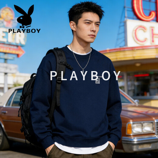 Playboy (PLAYBOY) round neck sweatshirt for men 2026 spring new American retro simple versatile loose couple tops bottoming shirt red 3XL recommended 190-220Jin Jin equals 0.5 kg