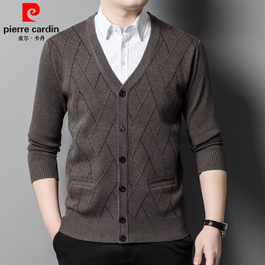 皮尔卡丹（pierre cardin）品牌羊毛针织开衫男士中青年秋冬季新款休闲毛衣外套百搭宽松上衣 中灰 185