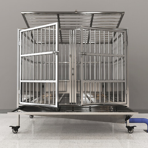 HKML Stainless Steel Dog Cage Large Dog Cage Medium Dog Cage with Toilet Separate Flush Funnel Tray Small Dog Kennel Mother and Child Cage - Length 125* Width 75* Height 125cm Stainless Steel 202 Hollow Round Tube Cage + Skylight + Funnel Tray - Dog Bowl Included