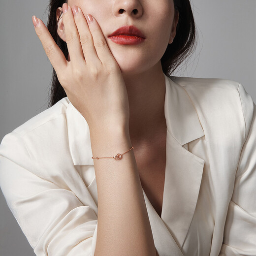 Saturday Fortune (ZLF) 18K Gold Bracelet Interlocking Series Rose Gold Simple Double Ring Color Gold Bracelet T Yellow-16cm+2.5cm