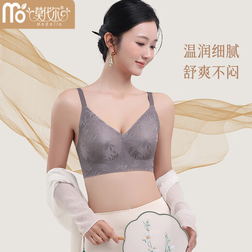 Modal Alto Lujo Nuevo Estilo Chino Sujetador de Encaje Ropa Interior Sin Costuras Verano de Mujer Fino Pecho Pequeño Recogido Jacquard en Relieve Sujetador de Mujer Blanco 85B (175)
