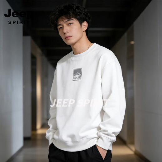 JEEP SPIRIT American heavyweight sweatshirt for men 2026 spring new daily casual loose round neck hooded top jacket for men black L 135-160Jin Jin equals 0.5 kg