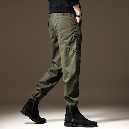 Cotton overalls men's slim pants men's small feet spring and autumn casual pants men's elastic spring and autumn harem pants 2506 black regular L size 130-150 Jin Jin equals 0.5 kg