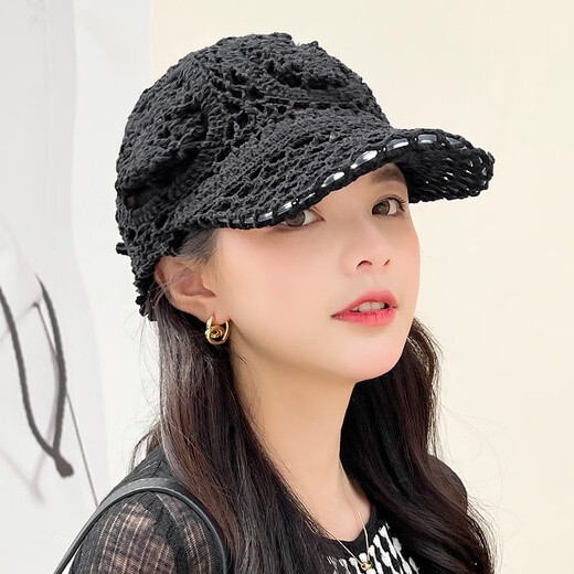 NZTK 鸭舌帽女士夏季薄款镂空钩花帽子女夏百搭针织帽时尚洋气 MT684 卡其 55-60CM
