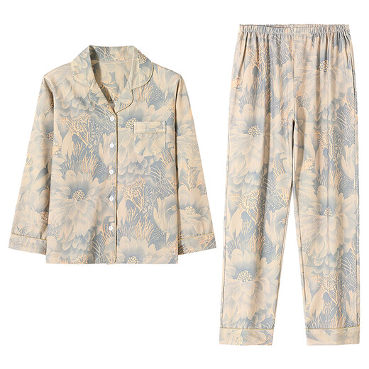 Dilefen Pyjamas für Frauen reine Baumwolle Langarm Frühling und Herbst Casual Cardigan Home Kleidung Voller Winter Dünne Plus-Größe Frauenanzug XEQ-9215 Damen-L-Größe empfohlen, Gewicht 105-120jin zu tragen [Jin gleich 0,5 kg]