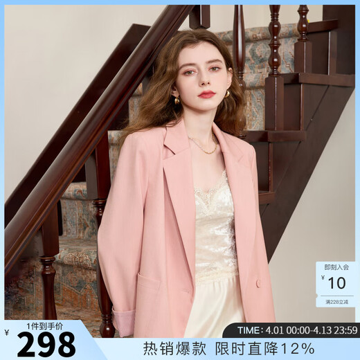 Sancai 2025 Autumn New Casual Suit Jacket Double-breasted Simple Shoulder Small Suit Loose Temperament M Cherry Blossom Pink L