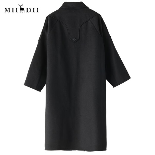 谜底2022冬季新品复古优雅长款宽松羊毛呢大衣外套女229MD6195 黑色 M
