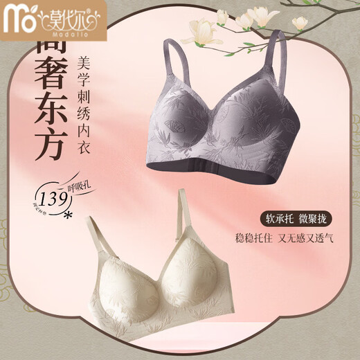 Modal Alto Lujo Nuevo Estilo Chino Sujetador de Encaje Ropa Interior Sin Costuras Verano de Mujer Fino Pecho Pequeño Recogido Jacquard en Relieve Sujetador de Mujer Blanco 85B (175)