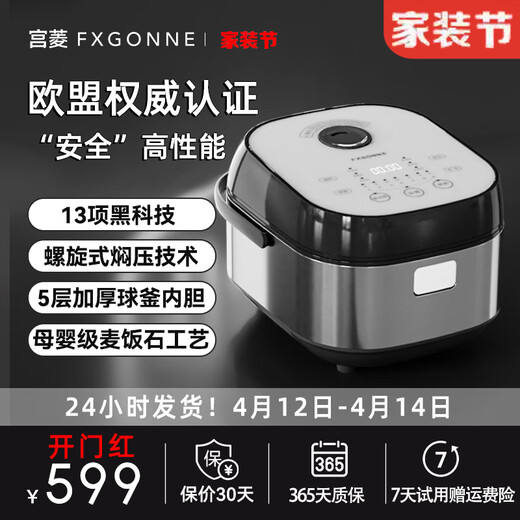 Gong Ling large-capacity rice cooker simmering and pressing fine grinding thick cauldron 24H smart appointment porridge pot household medical rice stone liner cooking rice 4L EU certified medical stone plate 4L