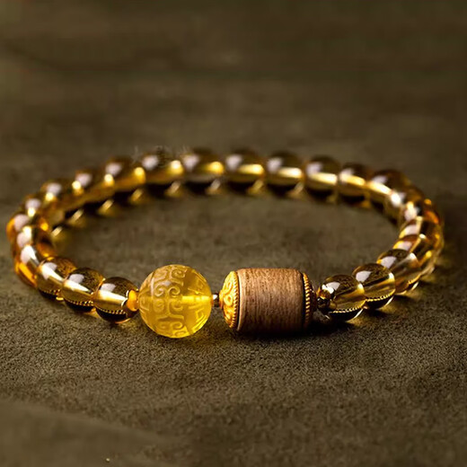 BOSFRU Wealth Natural Citrine Bracelet for Men's Wealth Transfer with Beeswax Agarwood Wealth Bracelet as a Gift for Elder Boyfriends Citrine Bracelet - with Beeswax Agarwood Bead Diameter 6mm