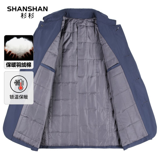 SHANSHAN Shanshan Cotton Clothing Men's Autumn and Winter New Single-breasted Lapel Men's Jacket Thickened Warm and Cold-Resistant Men's Top Commuting Navy Blue L/175