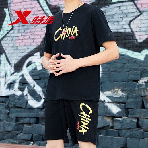 特步（XTEP）运动裤男宽松透气短裤春夏季新品休闲跑步裤子男装轻薄速干五分裤 黑 L