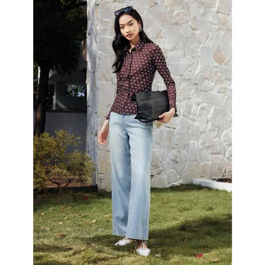 JUZUI Temperament Commuting Presbyopia Shirt Women 2025 Spring New JWFC60133 Flower Coffee S