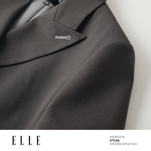 ELLE French high-end shoulder suit for women, high-end 2025 autumn new commuter-feel temperament professional suit, dark gray (top) L