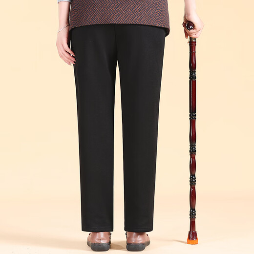 Woodpecker spring and autumn models for the elderly 60-70-80 years old and grandma loose and thickened women's winter velvet warm pants black (autumn and winter velvet models) 4XL (recommended 120-140Jin Jin is equal to 0.5 kg)