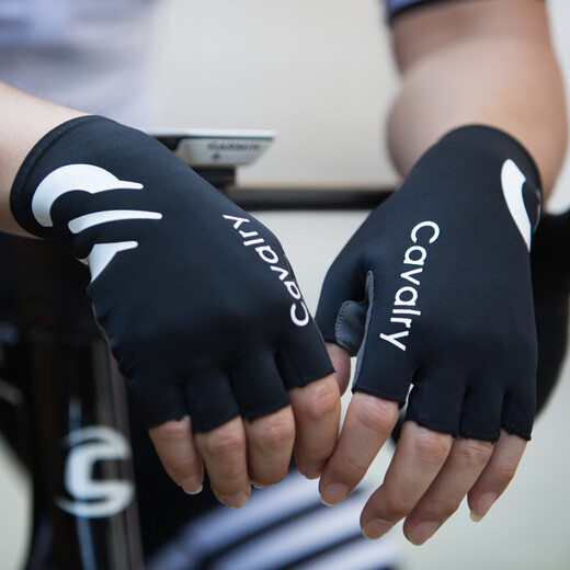 CAVALRY bicycle gloves wind-breaking half-finger mountain bike road bike shock-absorbing gloves men and women spring and summer outdoor sports fitness gloves cycling equipment black L size