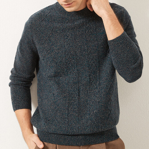 Crocodile shirt autumn and winter new style 100% sheep wool thickened half turtleneck cable warm bottoming sweater men's wool sweater men's floral gray M 170/88A (105c)