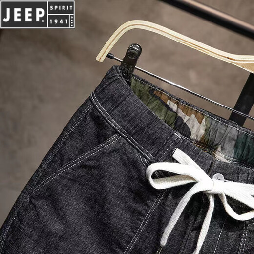 JEEP SPIRIT/吉普品牌男装 2025夏季日系工装牛仔短裤男潮牌ins宽松直筒弹力 黑色 CKW#CK9920高质量 28