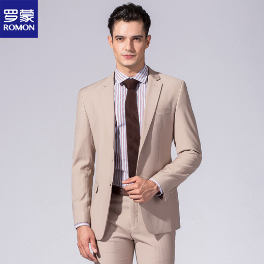 ROMON suit suit groomsmen groom wedding dress slim professional business formal wear 6S88013 khaki 46A