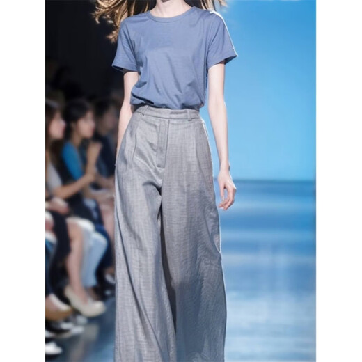 Oudihui (Oudihui) 2025 this year's popular casual pants women's summer match with a whole set of clothes, light-maturity wide-leg pants two-piece suit Blue suit M