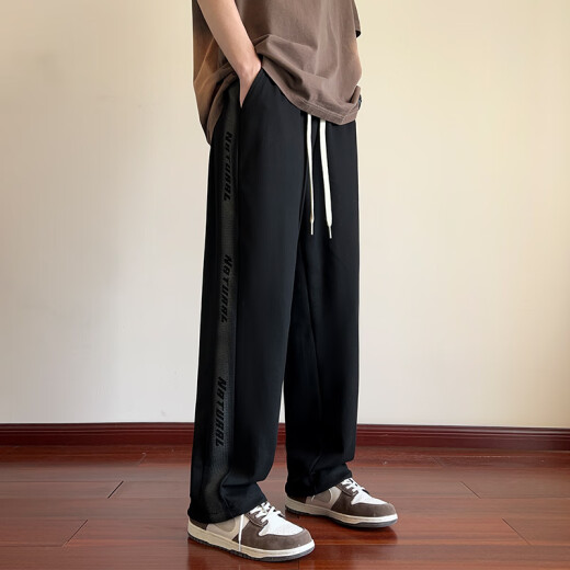 Dingfengbaoluo Pantalones casuales Summer's Summer suelto suelto de pierna ancha High Street Sports Toilets K510 Black XL