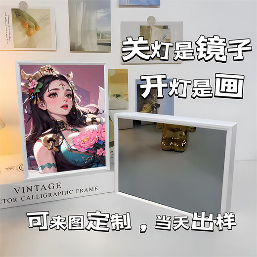 王者荣耀镜子灯光画书房小夜灯摆件卧室床头礼物三色氛围灯送闺蜜 15122 刘备 镜子白框16.5*21插电款