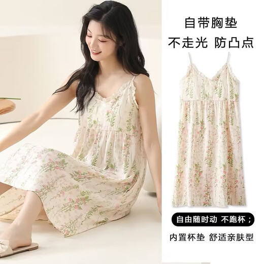 Modal nightgown for women in summer, summer suspender loose pajamas for women in summer, thin Korean style, fresh and can be worn outside student home clothes 01MC6627 L _[Suggest weight 100-120Jin [Jin equals 0.5 kg]]
