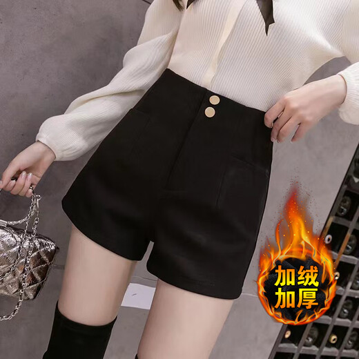 Oubaixi 2025 new winter velvet suit shorts for women, spring, autumn and winter high-waisted black A-line leggings, black XL