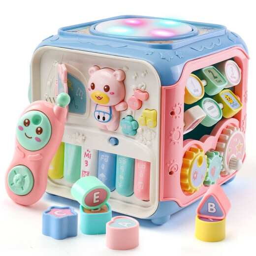 [Rechargeable version] Baby toys 0-1 year old girl one year old baby toy boy Qizhi early education infant drum 6 months newborn first birthday gift smart cube hexahedron [multi-functional children's hand drum/music/piano/phone]