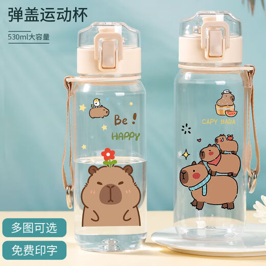 Yusenyi Kapibala Kettle Pequeña copa de agua Copa Kabala Estudiantes Portables Summer Gran capacidad 530 ml R3271 Capybara Plastic Drink Cup-