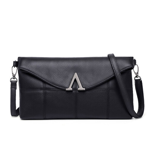 Qidell Genuine Cowhide Clutch Women's New Large Capacity Envelope Women's Handbag Shoulder Bag Soft Cowhide Leather Banquet Clutch Bag Women's Wallet Black