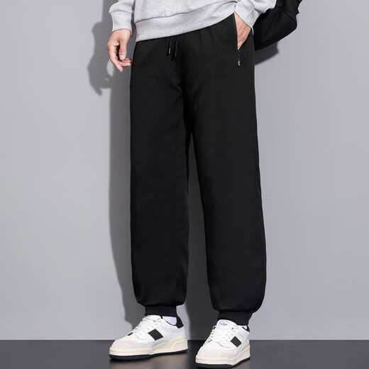 RFKU加厚加绒裤子男冬季宽松束脚裤直筒休闲裤男士潮流运动保暖棉裤 黑色-束口 3XL (160-180斤)
