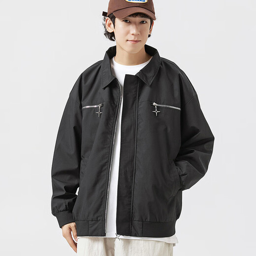 Dingfengbaoluo American high street jacket men's autumn and winter trendy brand loose lapel jacket casual top YM9952 black L