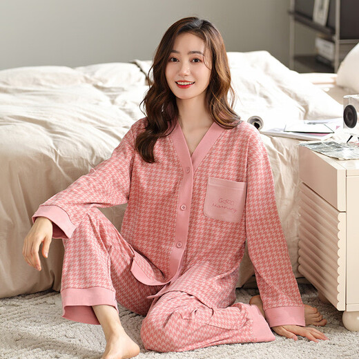 
Mu Yilin pajamas women's spring and autumn long-sleeved neckline for summer thin loose outerwear cotton suit home clothes all-9902 L guaranteed